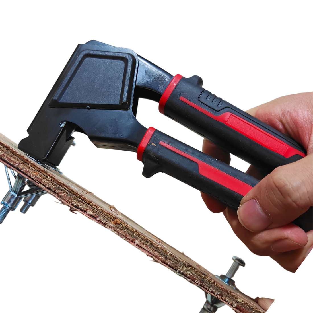 Hollow-wall anchor gun shown setting into a timber stud