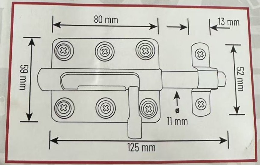 Barrel bolt dimensional drawing, 80 mm and 40 mm versions