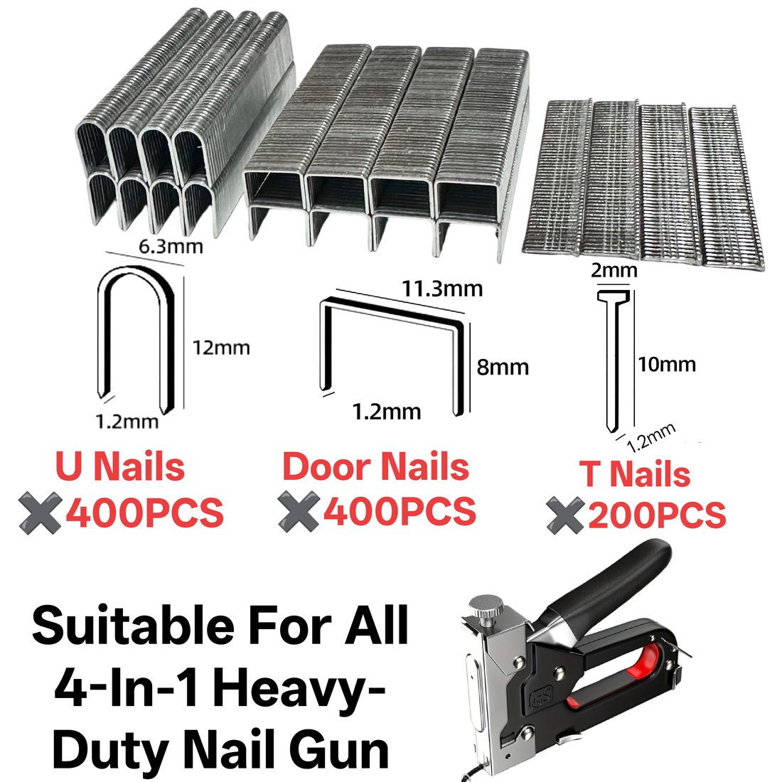 Three-in-one U nails set, 600 / 1800 / 1000 pieces